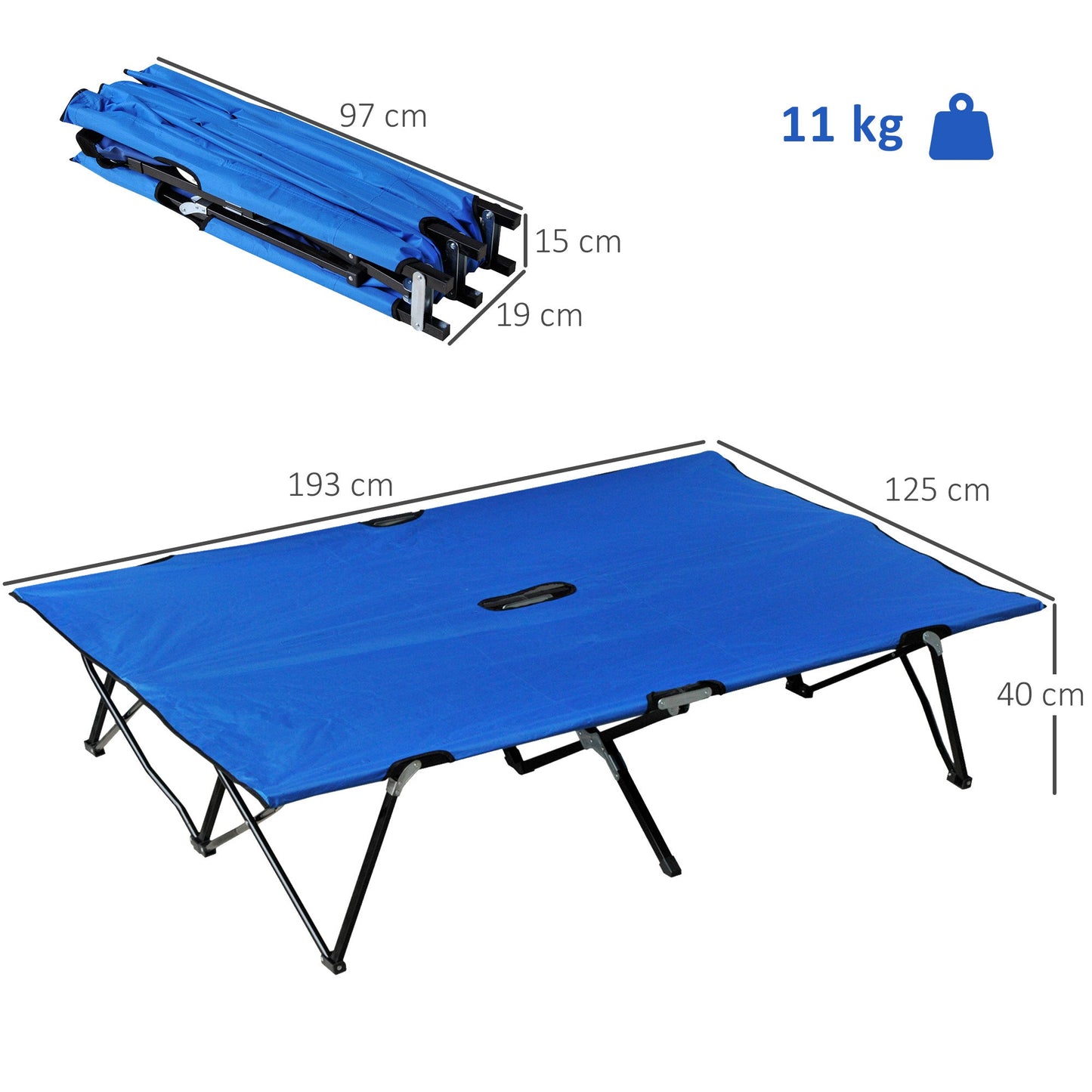 Outsunny Double Camping Cot Bed, with Bag - Blue