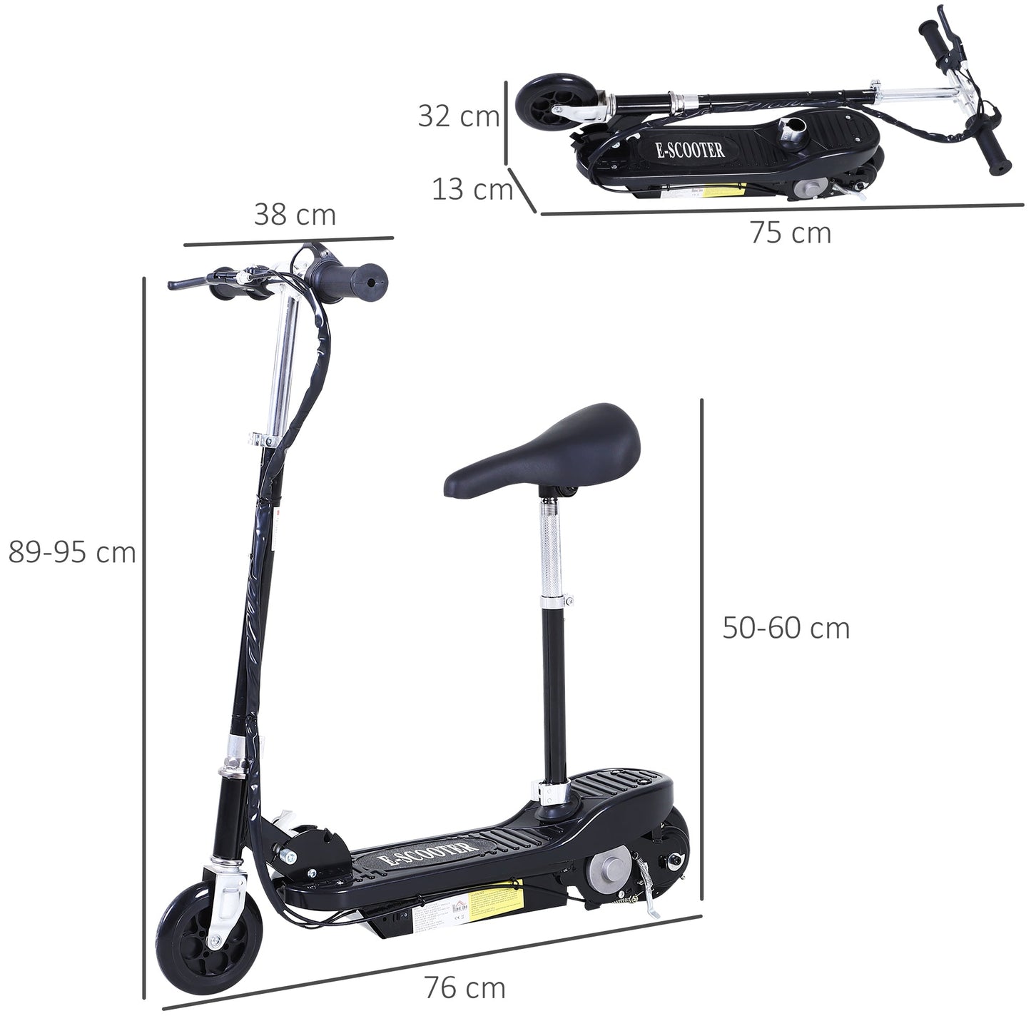 HOMCOM Outdoor Ride On Powered Scooter Sporting Toy 120W Motor Bike 2 x 12V Battery - Black