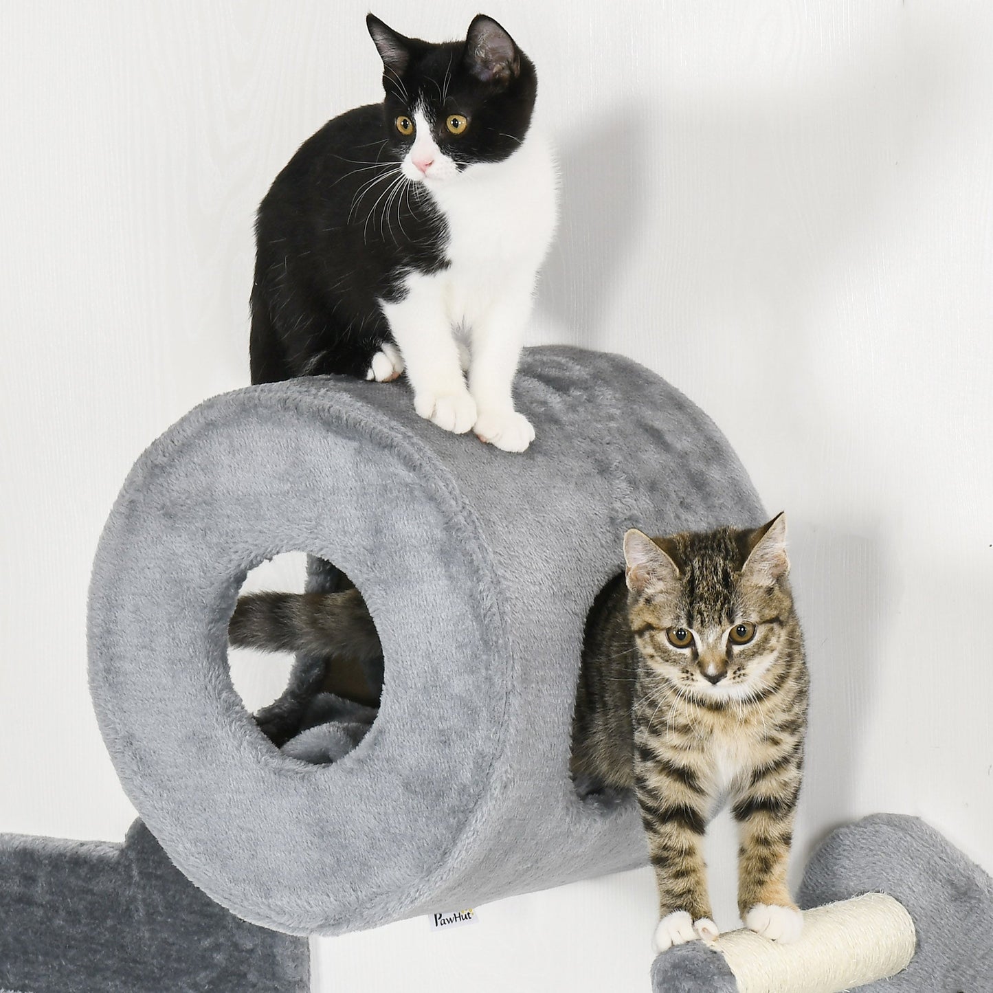 PawHut 4PCs Wall-Mounted Cat Tree, with Steps, Perch, Cat House - Grey