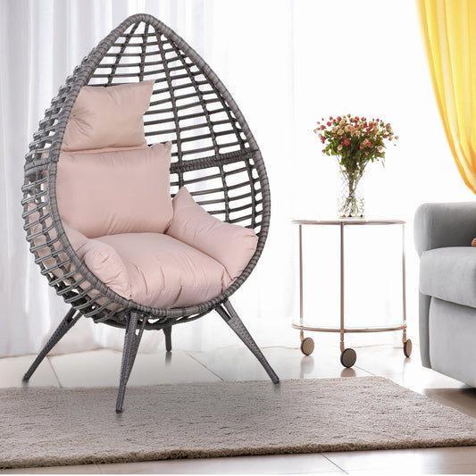 Outsunny Garden Egg Chair, łezkowaty zewnętrzny fotel rattanowy PE z miękką, wyściełaną poduszką na całej powierzchni, szary
