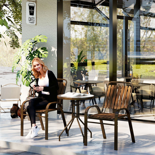 Outsunny 3-częściowy zestaw ogrodowy Bistro z krzesłami składanymi, stół ze szkła hartowanego, na zewnątrz, balkon, patio, ogród, ciemny brąz