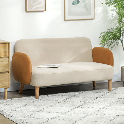 Dwuosobowa sofa HOMCOM w stylu mid-century z aksamitu – kremowo-pomarańczowa