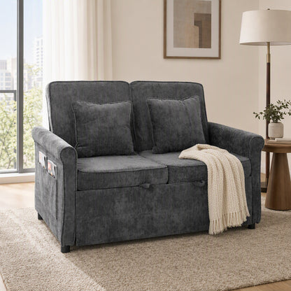 HOMCOM 2 Seater Sofa Bed 3-in-1 Convertible Chenille Pull Out Sleeper Sofa with 5-Position Adjustable Backrest, Grey