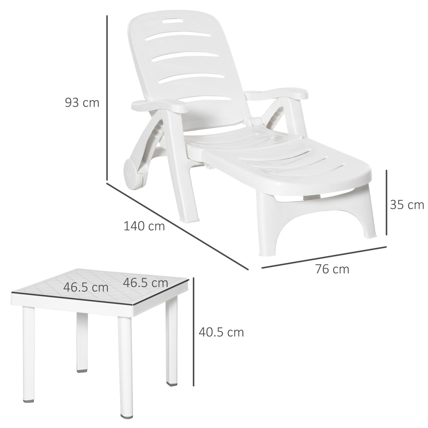 Outsunny 2 Piece Garden Furniture Set Outdoor Furniture Set Dining Table, 1 Lounge Chair and 1 Garden Side Table White