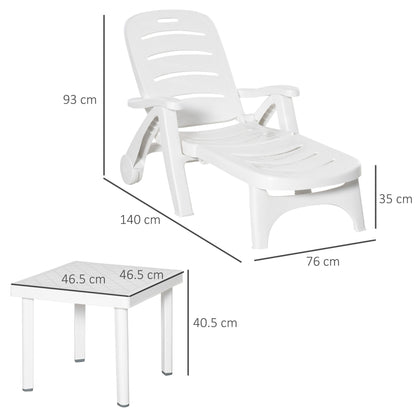 Outsunny 2 Piece Garden Furniture Set Outdoor Furniture Set Dining Table, 1 Lounge Chair and 1 Garden Side Table White