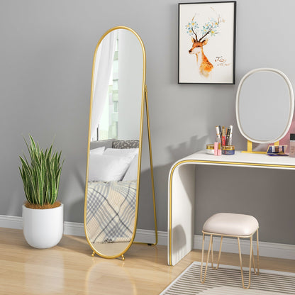 HOMCOM Three-Way Curved Full Length Mirror - Gold Tone