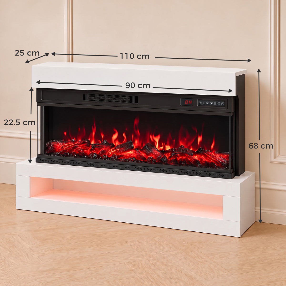 HOMCOM 3-Sided Electric Fireplace, Freestanding/Wall Mounted Electric Fire Heater with Adjustable Flame, Mood Light, ECO Mode