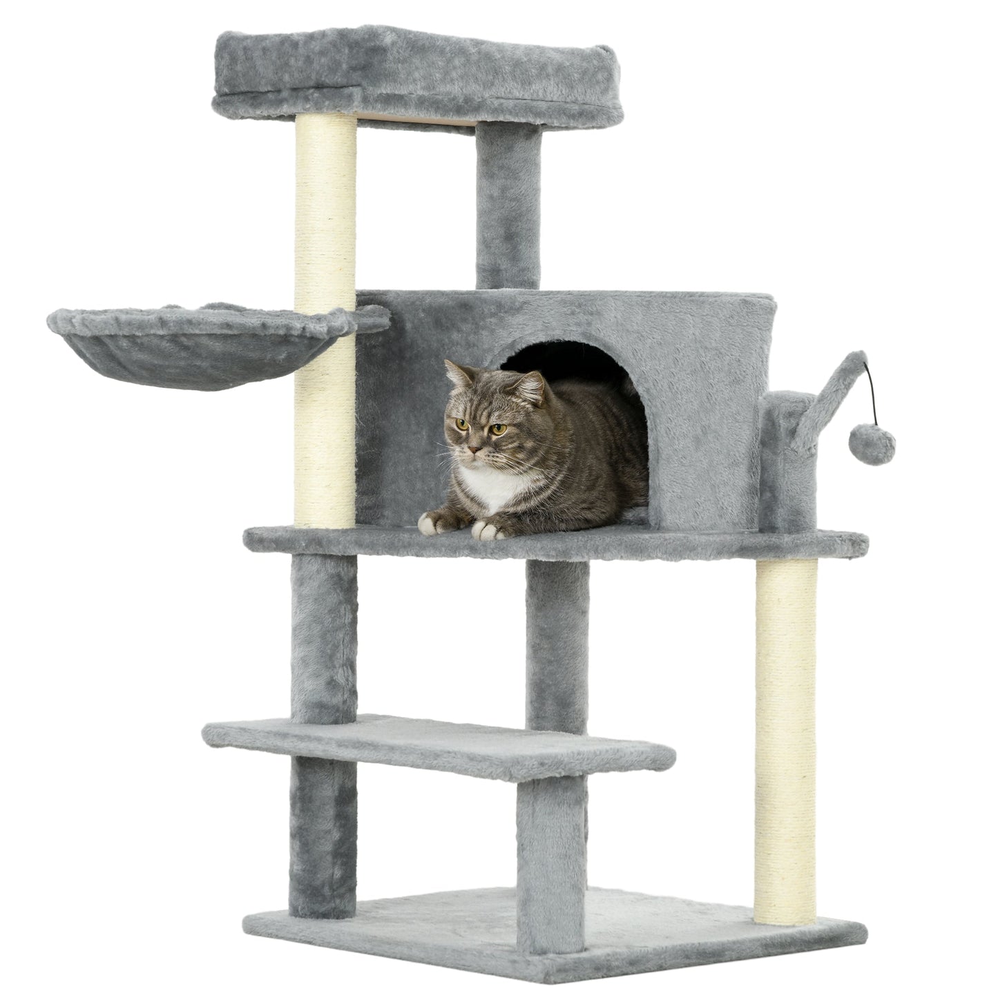 PawHut Sisal 100cm Cat Tree Tower with Sisal Scratching Post Grey