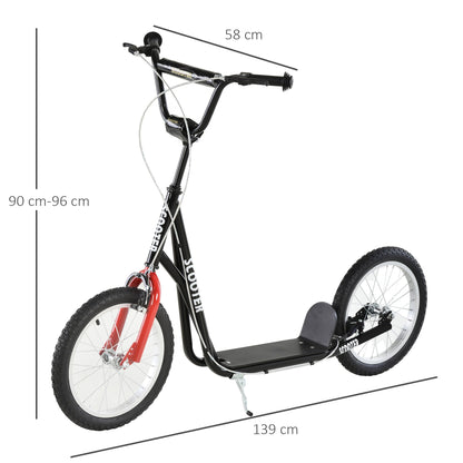 Teen Kids Stunt Scooter Children Kick Scooter Adjustable Handlebar 2 Brakes Ride On 16 Inch Rubber Tyres Black