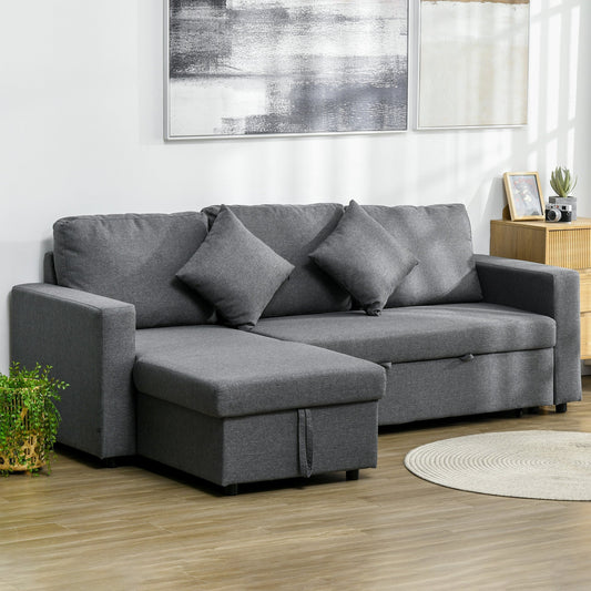 HOMCOM 3 Seater Sofa Bed with Storage, Pre-Assembled & Delivered to Your Home for Free, Dark Grey