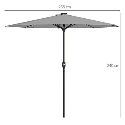 Outsunny 2.65m Garden Parasol, with LED Lights - Light Grey