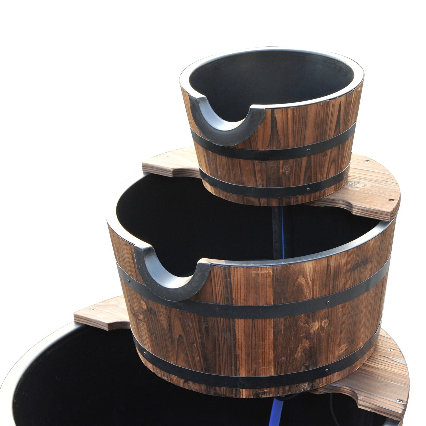 Outsunny Wooden Water Pump Fountain Cascading Feature Barrel Garden Deck (3 Tier)