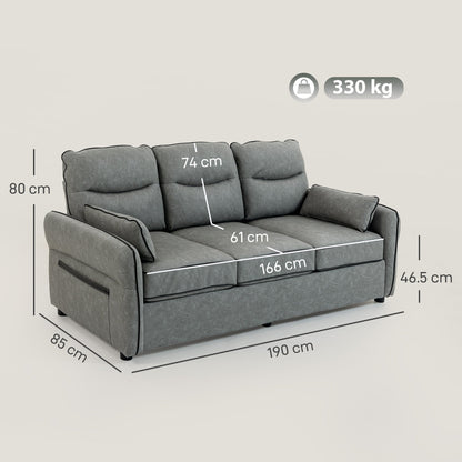 HOMCOM 3 Seater Sofa, Faux Leather Couch - Grey