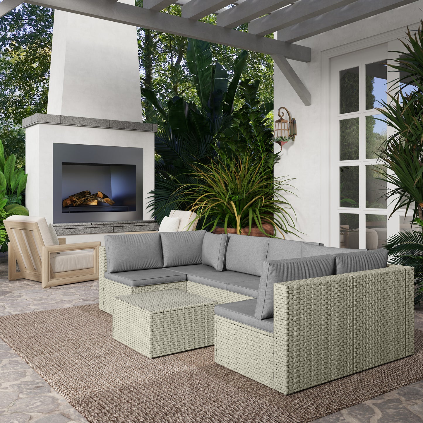 Outsunny Seven-Piece Modular Rattan Set - Light Brown