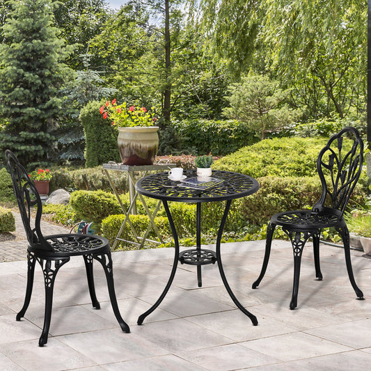 Outsunny Trzyczęściowy aluminiowy zestaw ogrodowy Floral Bistro - czarny