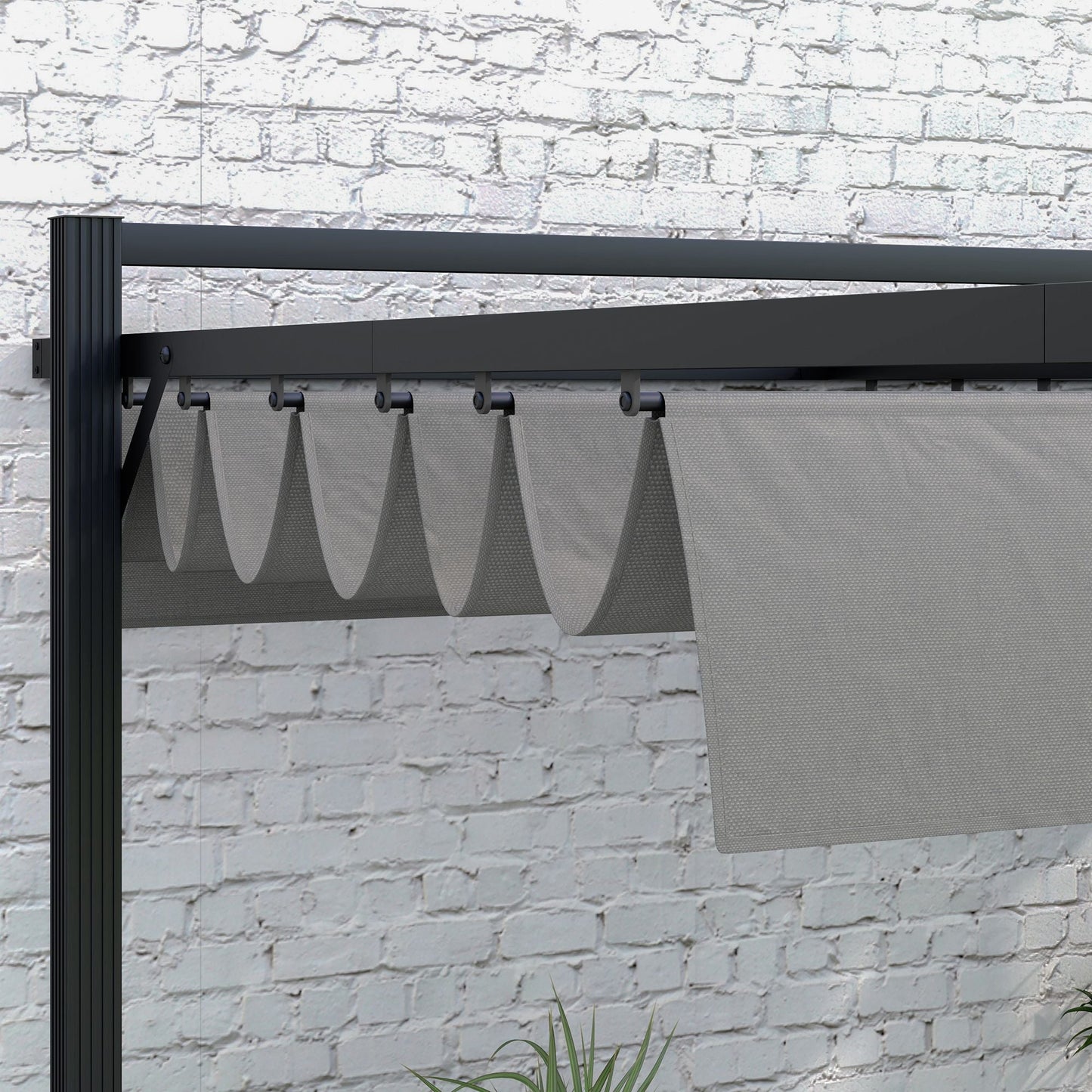 Outsunny 3 x 3(m) Retractable Pergola, Garden Gazebo Shelter with Aluminium Frame, for Grill, Patio, Deck, Dark Grey