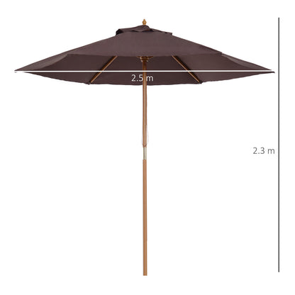 Outsunny 2.5m Wood Wooden Garden Parasol Sun Shade Patio Outdoor Umbrella Canopy -Coffee