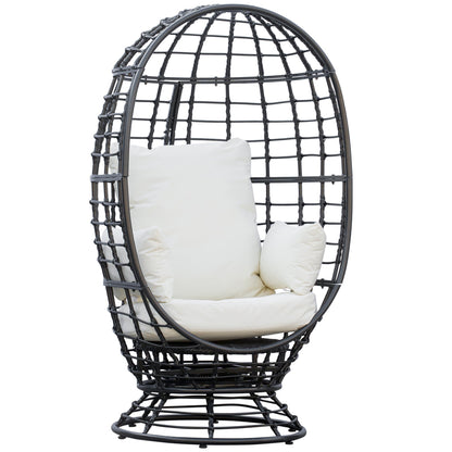 Outsunny 360 Swivel Egg Chair, Garden Rattan Swivel Chair with Thickened Cushion and Pillow, 150 KG Capacity for Indoor Outdoor, Balcony, Patio, Black