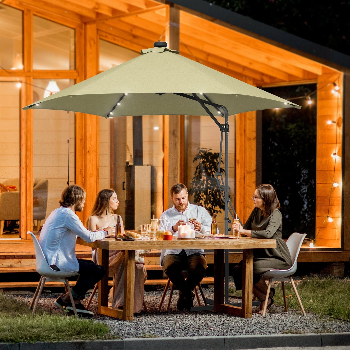 Outsunny 3(m) Solar LED Cantilever Parasol - Beige