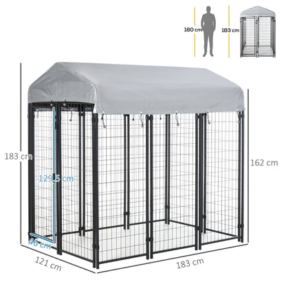 PawHut Outdoor Dog Kennel, Metal Dog Run, with Canopy, 183 x 121 x 183cm