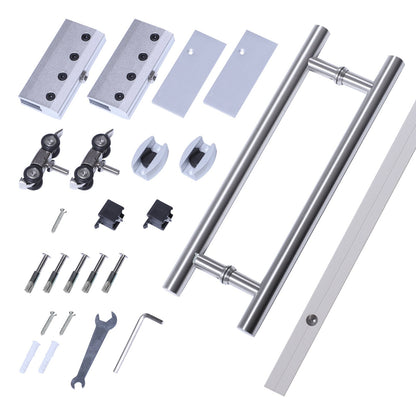 HOMCOM 90cm Nowoczesny zestaw drzwi przesuwnych z drzwiami ze szkła mrożonego, aluminiowa szyna, nieprzezroczysta dekoracja domu, zrób to sam, styl biurowy