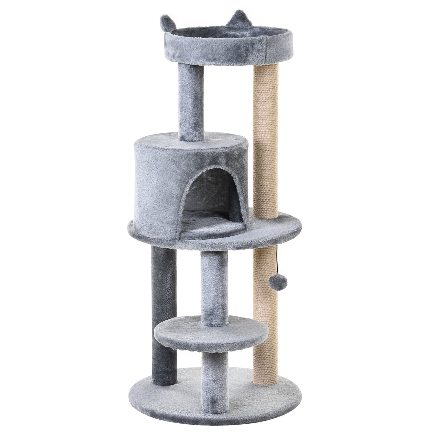 PawHut 3-Tier Deluxe Cat Activity Tree w/ Scratching Posts Ear Perch House Platform Play Ball Plush Fun Toys Exercise Rest Relax Climb Grey