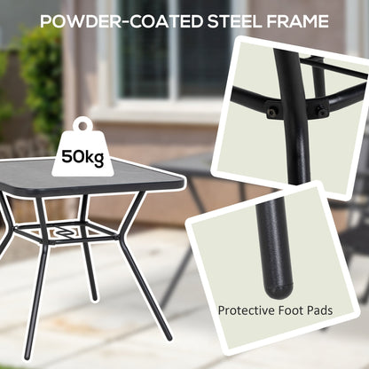 Outsunny Square Outdoor Table, Patio Bistro Coffee Table with Faux-marbled Top and 42mm Umbrella Hole for Garden