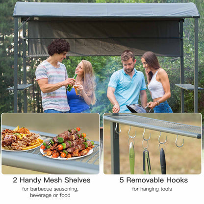 Altana grillowa Outsunny 2,2 x 1,4 m, zadaszenie do grilla zewnętrznego z półkami, wieszakami i metalową ramą, do ogrodu i na patio