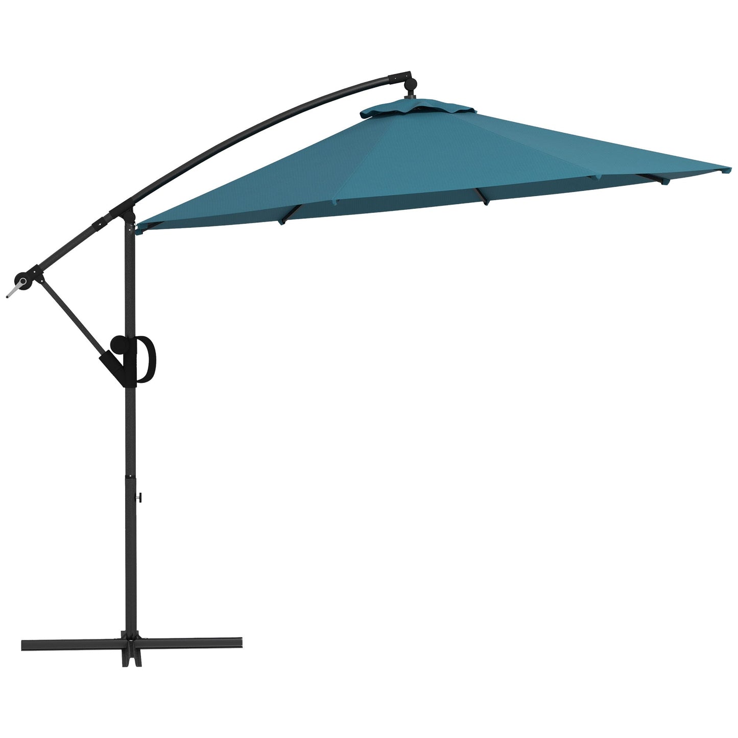 3 Metre Cantilever Banana Parasol / Cross Base / Crank Handle, Tilt And 8 Ribs, Round Hanging Patio Umbrella For Pool Garden Balcony - Blue