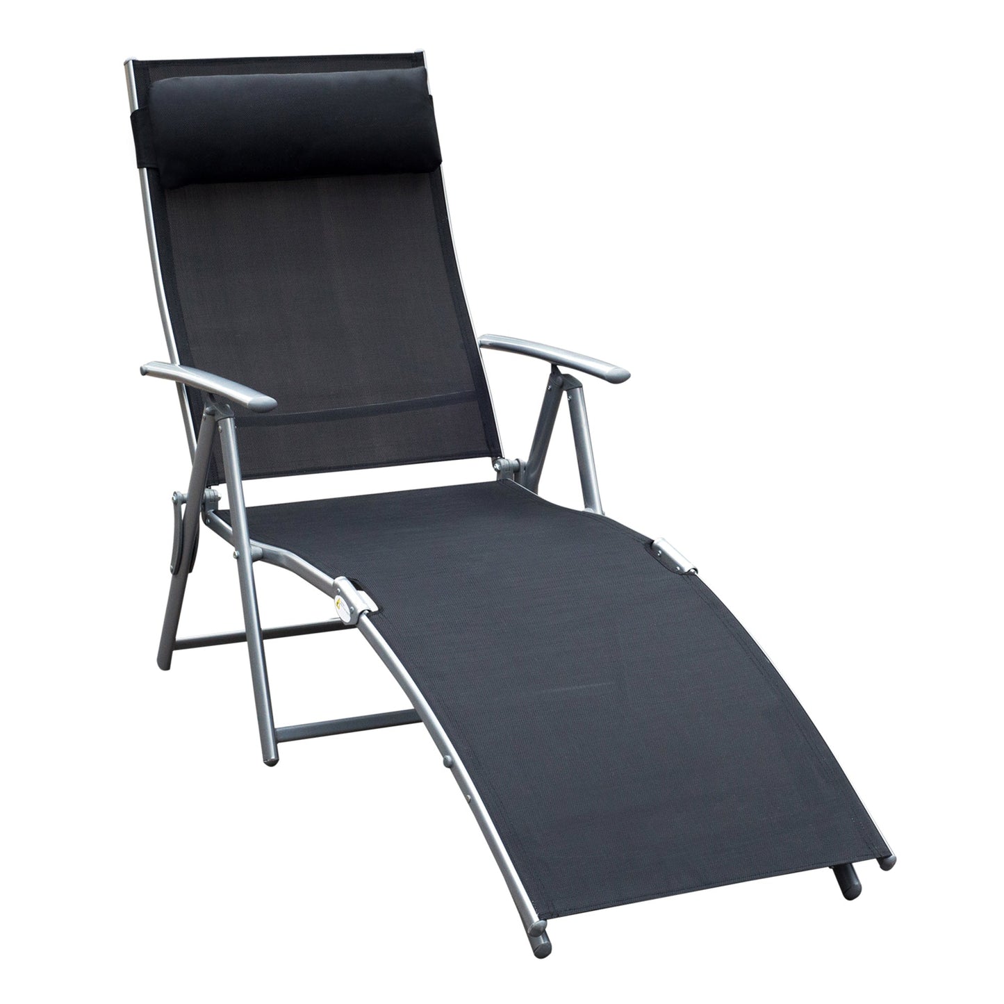 Outsunny Texteline Sun Lounger كرسي كرسي فناء قابل للطي حديقة 5 مستويات باللون الأسود