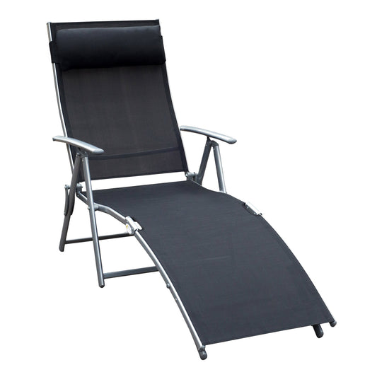 Outsunny Texteline Sun Lounger كرسي كرسي فناء قابل للطي حديقة 5 مستويات باللون الأسود