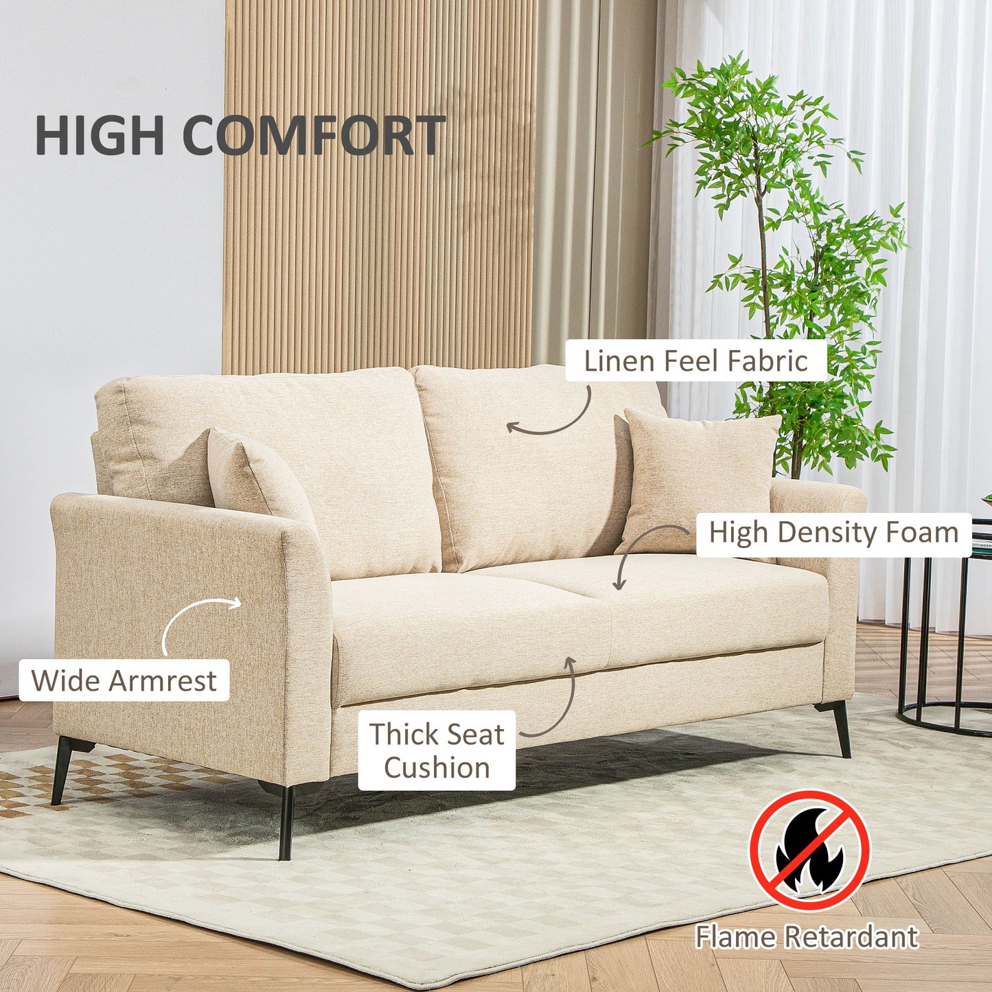 Sofa trzyosobowa HOMCOM w kolorze lnianym - beżowa