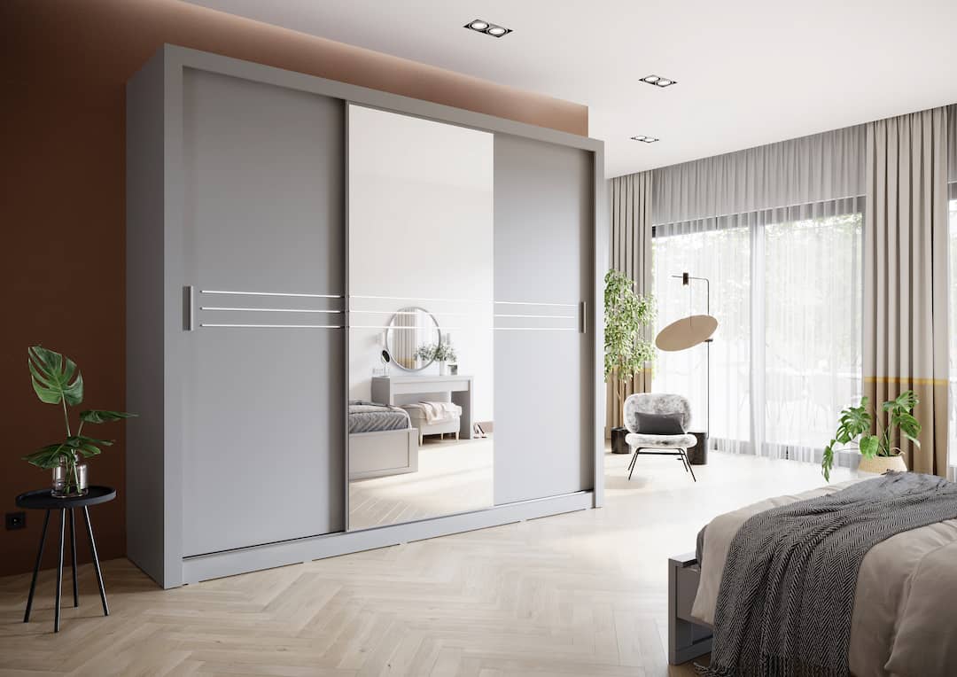 Hiroko 3 Door Sliding Wardrobe 250cm - White or Grey