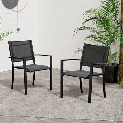 Set of 2 Outdoor Garden Chairs with Steel Frame Texteline Seats for Dining Patio Balcony Black