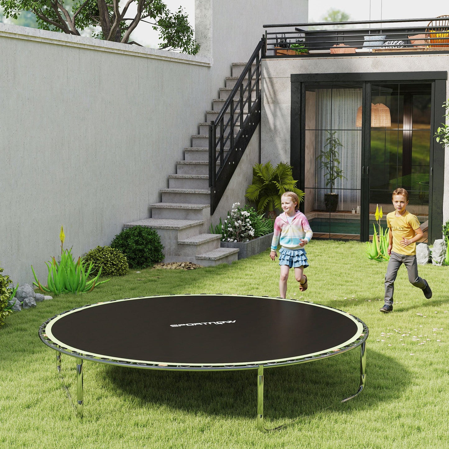 SPORTNOW mata zamienna do trampoliny ze sprężynowym narzędziem do naciągania, 54 haki V, do trampoliny 10 stóp ze sprężynami 14 cm, kolor zielony