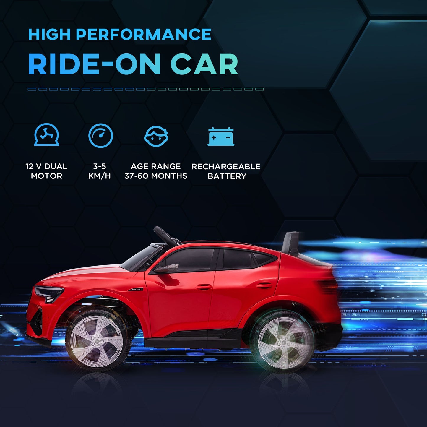 HOMCOM Audi E-tron Licencjonowany 12V Elektryczny Samochód Dla Dzieci, Elektryczny Samochód Dla Dzieci, Z Pilotem Rodzicielskim, Muzyczne Światła MP3, Koła Zawieszone, Dla Dzieci w Wieku 3-5 Lat, Czerwony