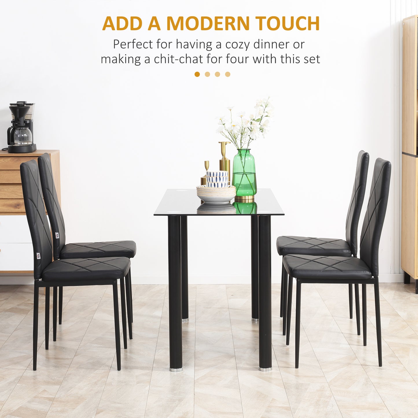 HOMCOM Set of 4 Faux Leather Dining Chairs - Black