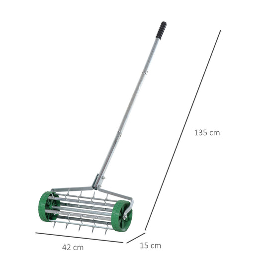 Outsunny Garden Rolling Lawn Aerator Heavy Duty Steel Grass Roller z regulowanym uchwytem