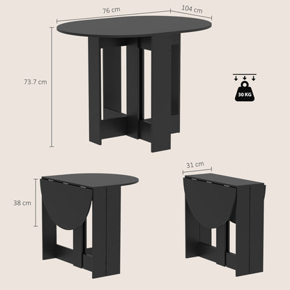 HOMCOM Folding Dining Table, Drop-Leaf Table with Foldable Leaves for Small Spaces, Kitchen, Dining Room, Black