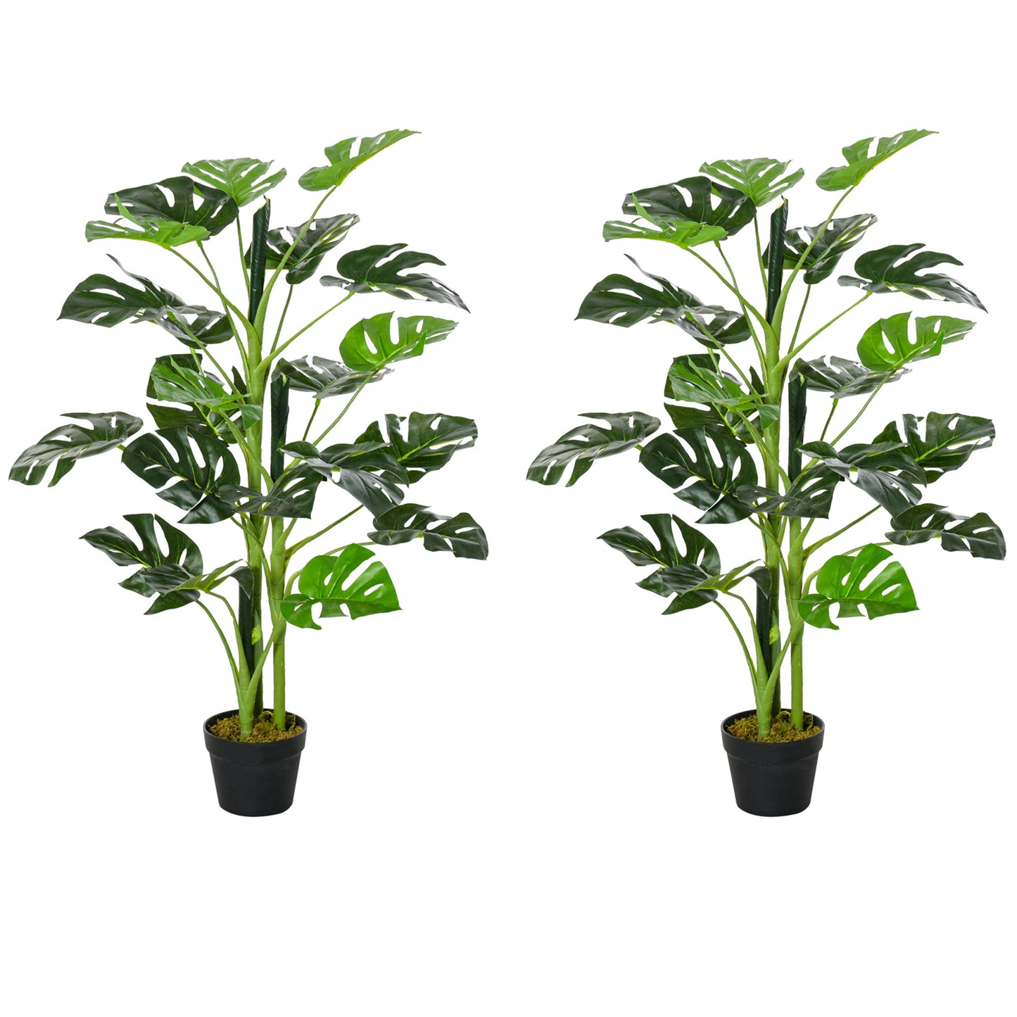 Outsunny 100cm/3.3FT Artificial Monstera Tree Decorative Cheese Plant 21 Leaves with Nursery Pot, Fake Tropical Palm Tree for Indoor Outdoor DÃ©cor, Set of 2