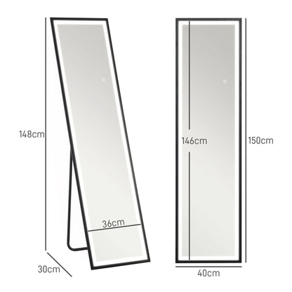 HOMCOM 150 x 40cm Lustro na całą długość, z regulowanymi światłami - czarne