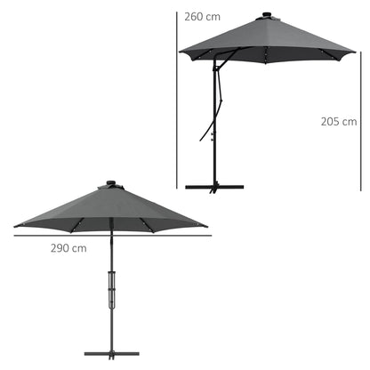Outsunny 3m Parasol LED Parasol z podstawą i pokrowcem - szary