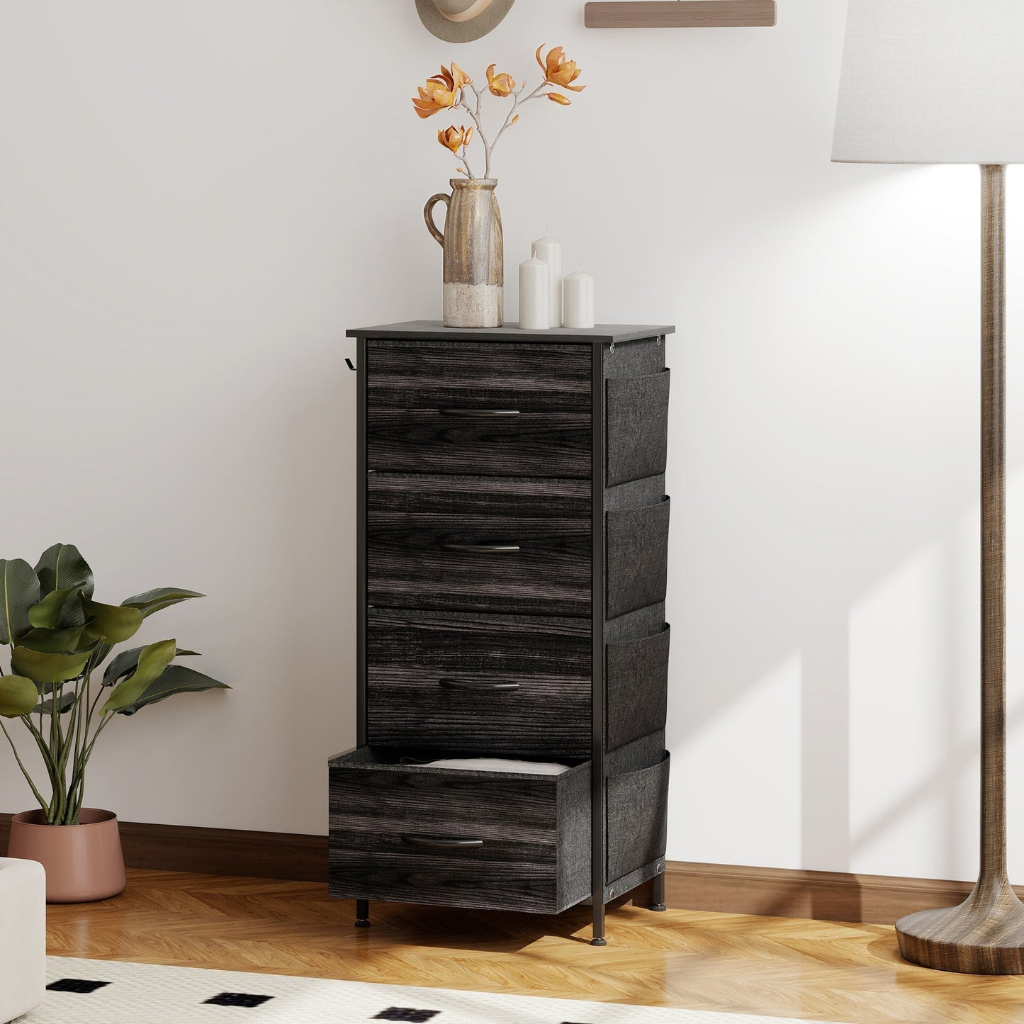 HOMCOM Chest of Four Fabric Drawers - Black