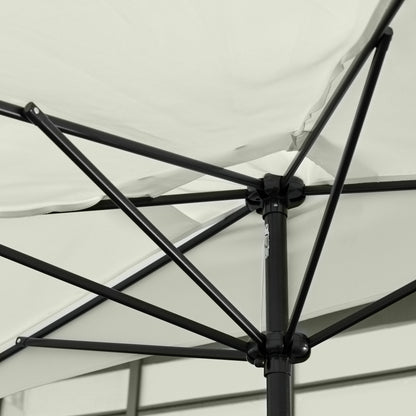 Outsunny 2.3m Half Parasol Semi Round Umbrella Patio Metal Frame Crank Handle for Balcony-- NO BASE INCLUDED, Off-White