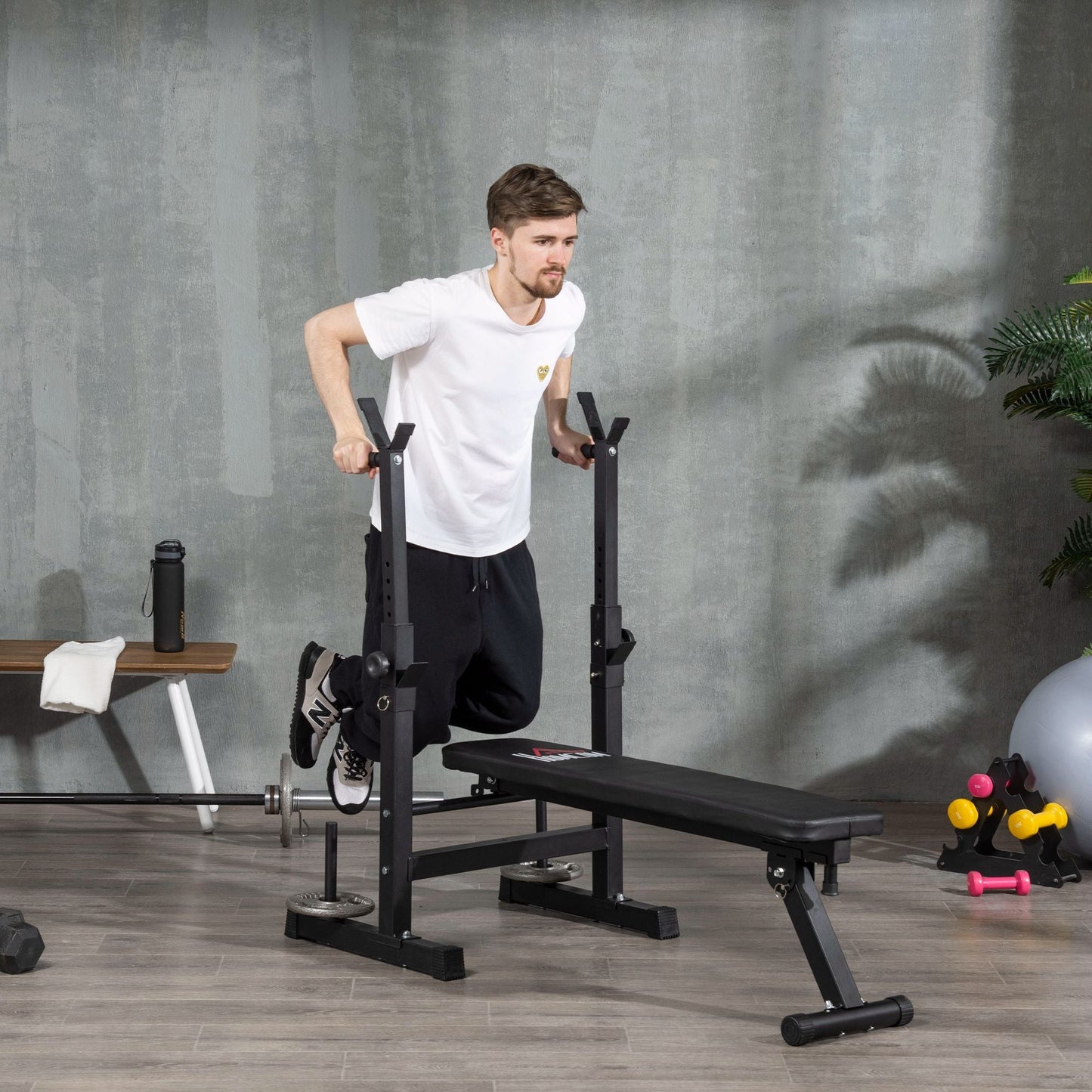 HOMCOM Adjustable Weight Bench, Foldable Bench, with Barbell Rack, Black