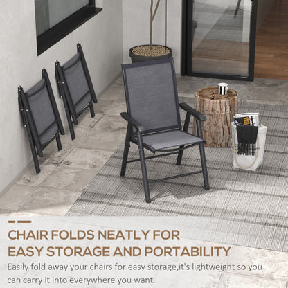 Outsunny Set of 6 Folding Garden Chairs, Metal Frame Garden Chairs Outdoor Patio Park Dining Seat with Breathable Mesh Seat, Dark Grey