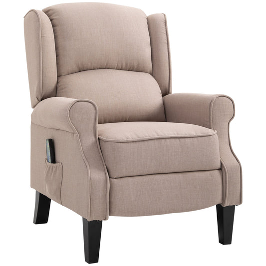 HOMCOM Linen Heated Reclining Massage Armchair w/ Footrest Beige