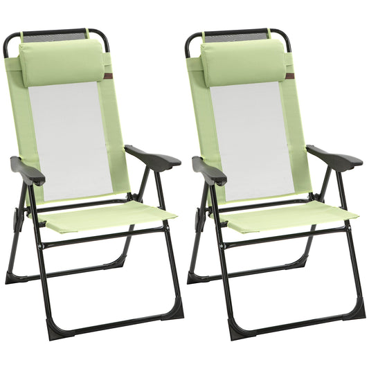 Outsunny Set of 2 Portable Folding Recliner Metal Outdoor Patio Chaise Lounge Chairs with Adjustable Backrest, Green