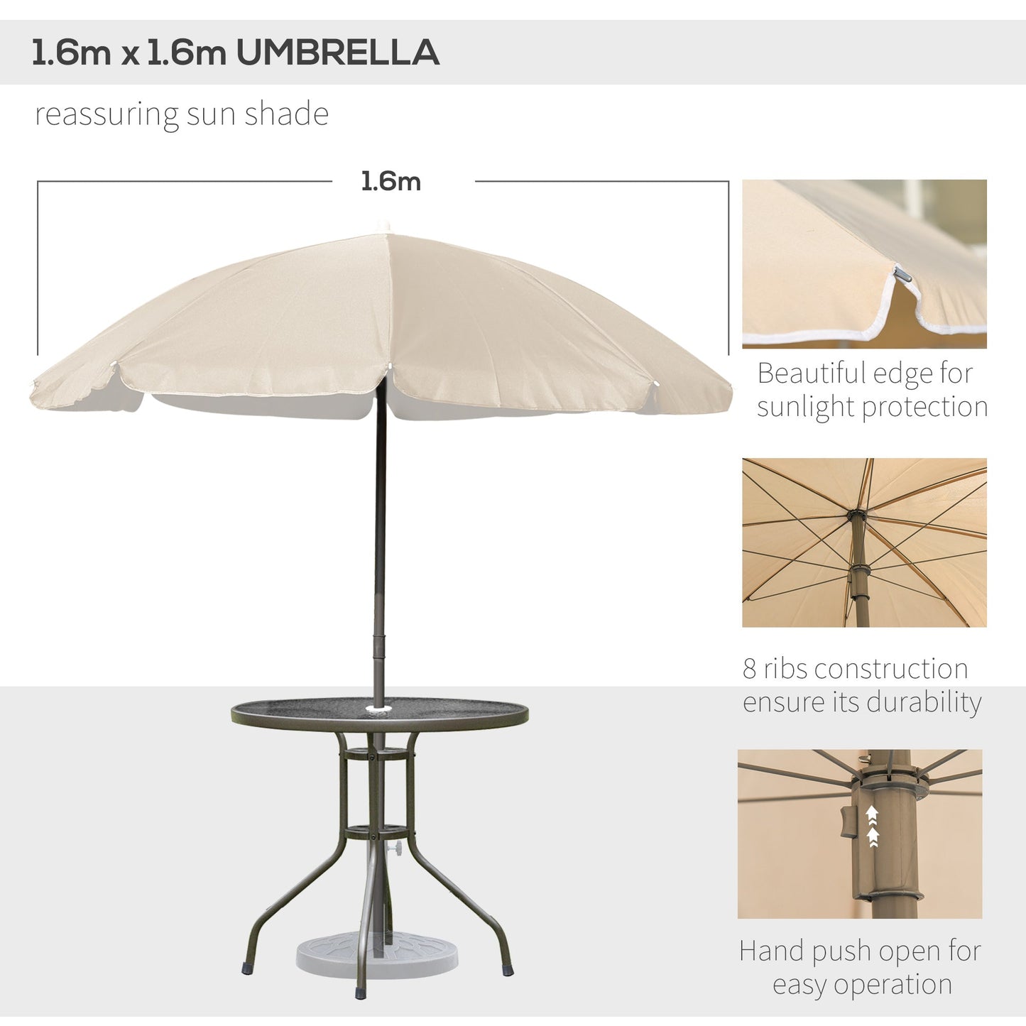 Outsunny Garden Patio Texteline składane krzesła plus stół i parasol meble bistro zestaw 6 sztuk - kawa/krem