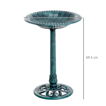 Outsunny Garden Bird Bath Outdoor Decrative Garden Feeder Stand with Scallop-like Pattern, Time-Worn Finish, 50cm, Green